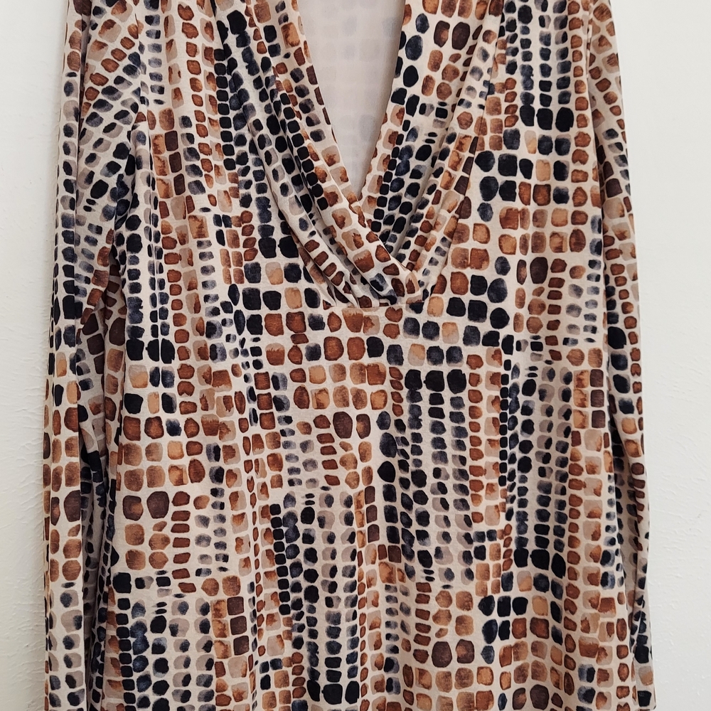 Draped V-Neck Printed Women's Top in Brown and Black